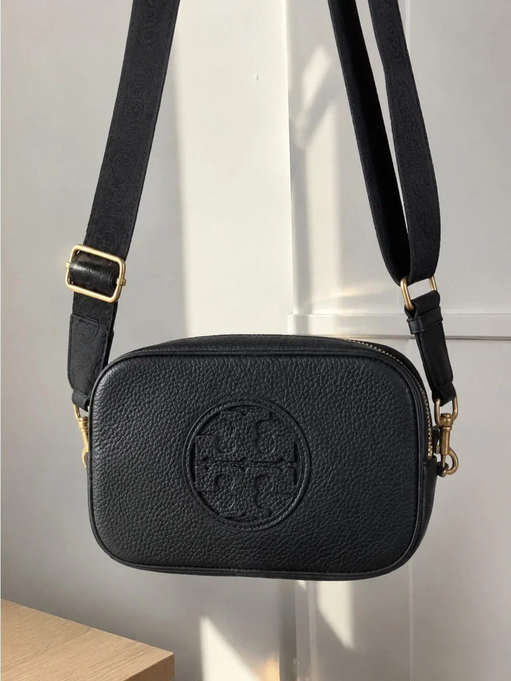 Tory Burch Black Pebbled Leather Crossbody Camera Bag